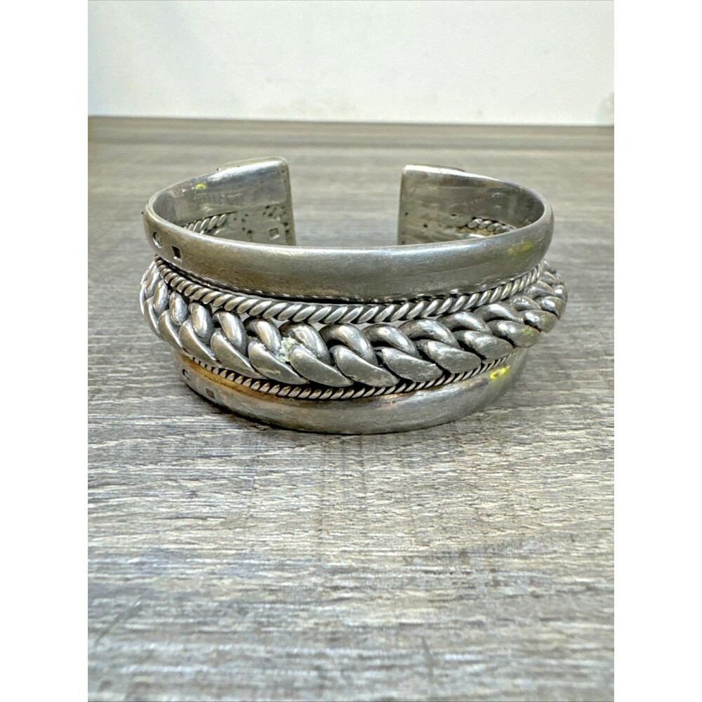 1940’s Egyptian Cairo Bracelet Heavy Solid Sterling Silver Woven Rope 116gr